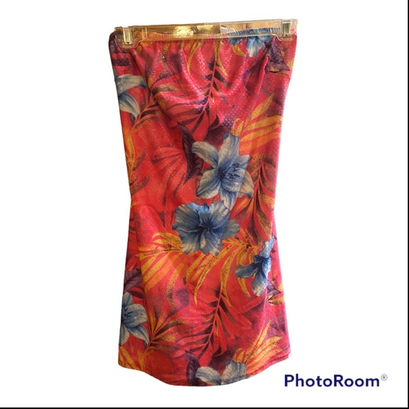 Y2K RARE HOT KISS BARBIECORE TROPICAL HOT PINK SEXY STRAPLESS MINI DRESS NWOT - Picture 7 of 13